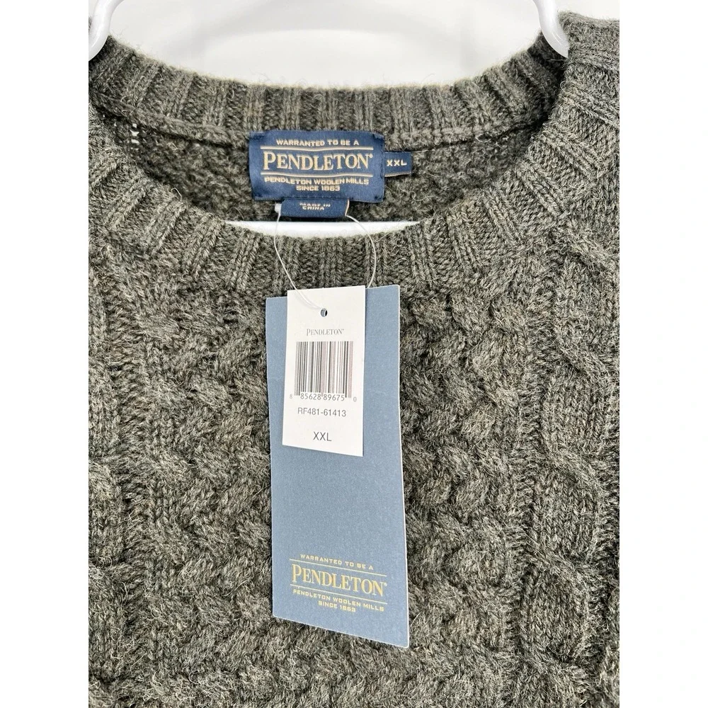 NEW‎ Pendleton 100% Wool Fisherman Sweater Cable Knit Men's 2XL Dark Green